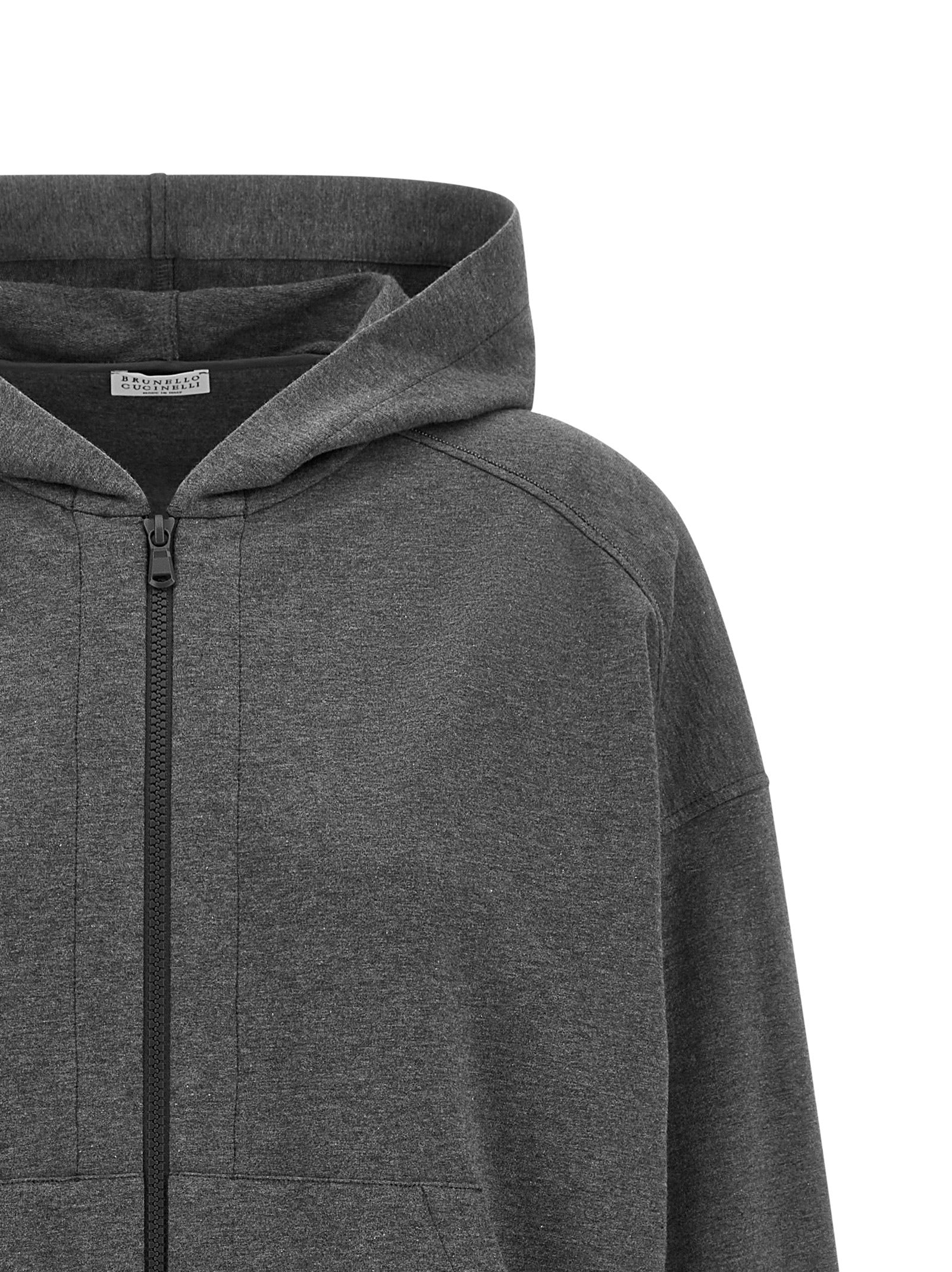 Brunello Cucinelli 98% cotton hoodie in gray — view 3
