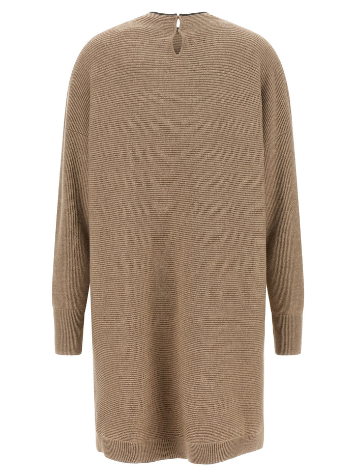 Brunello Cucinelli 60% wool sweater dress in beige — view 2