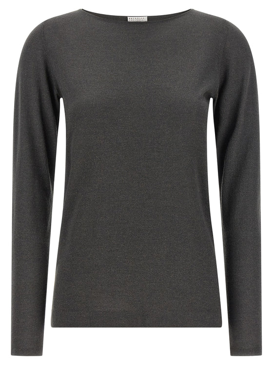 Brunello Cucinelli Cashmere-Silk Knit Sweater — Gray