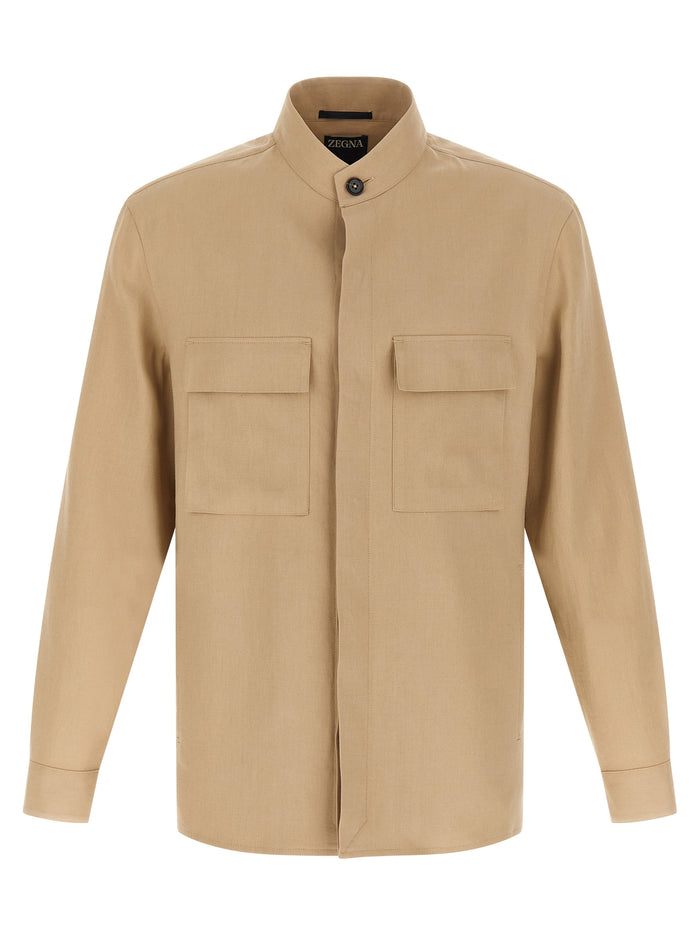Zegna 100% linen overshirt in beige