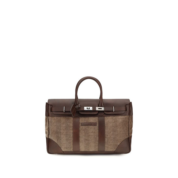 Brunello Cucinelli 50% Calf Leather Bos Taurus top handle bag in brown