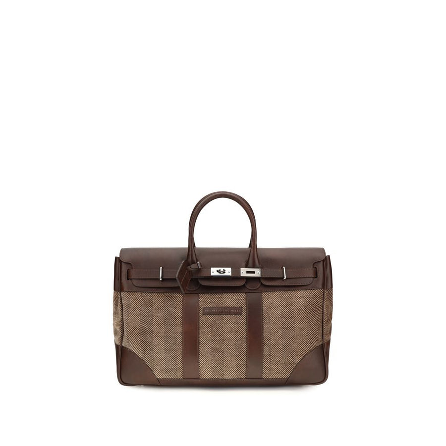 Brunello Cucinelli 50% Calf Leather Bos Taurus top handle bag in brown