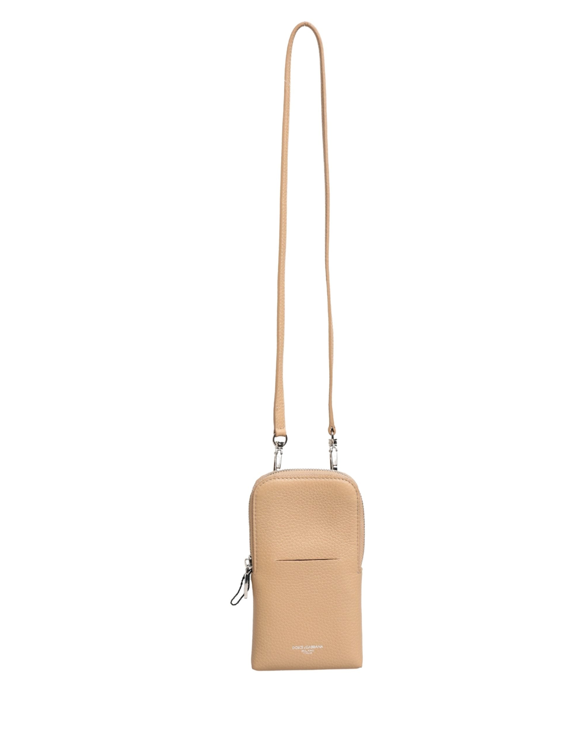 Beige Calf Leather Crossbody Sling Phone Borse Bag