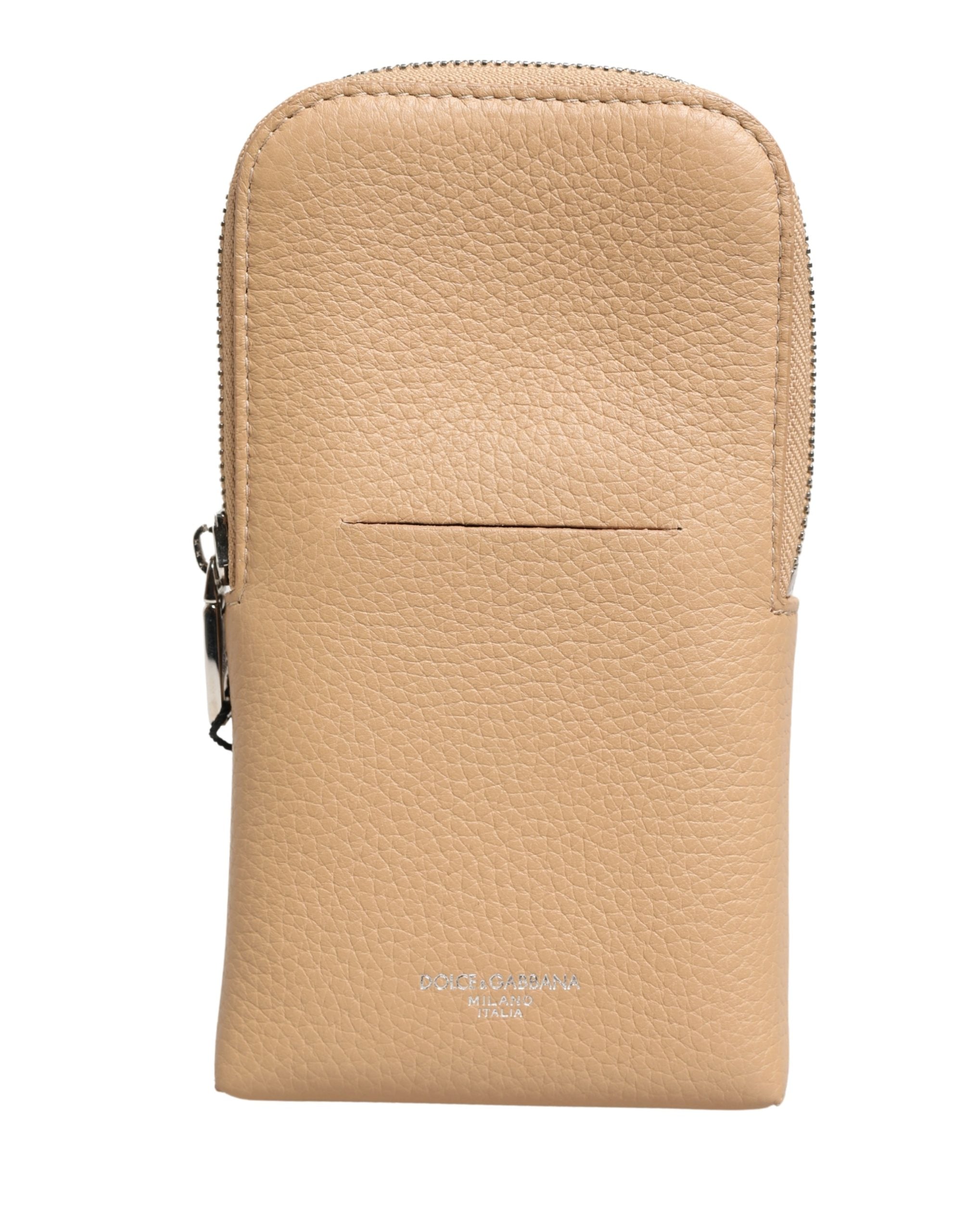Beige Calf Leather Crossbody Sling Phone Borse Bag