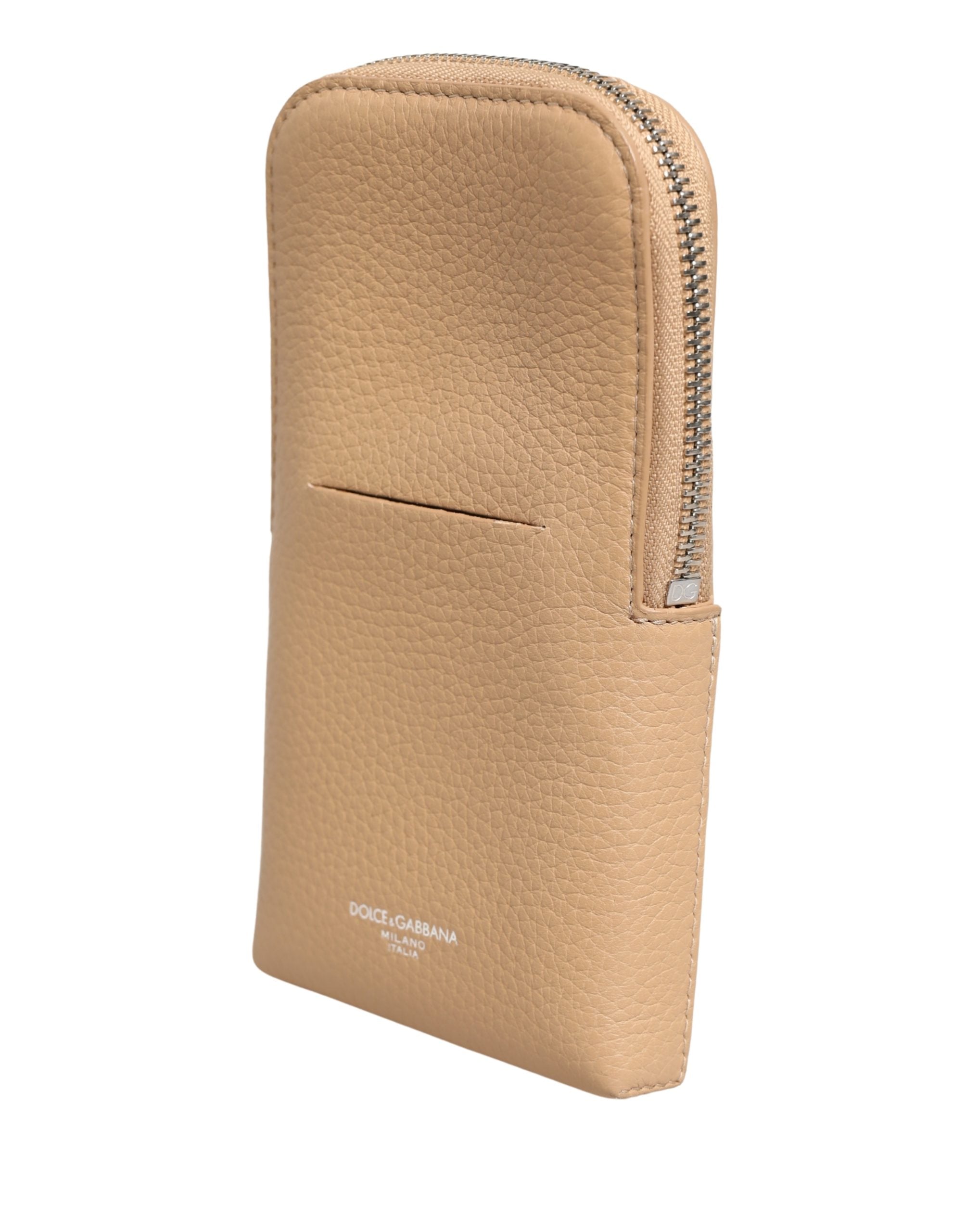 Beige Calf Leather Crossbody Sling Phone Borse Bag