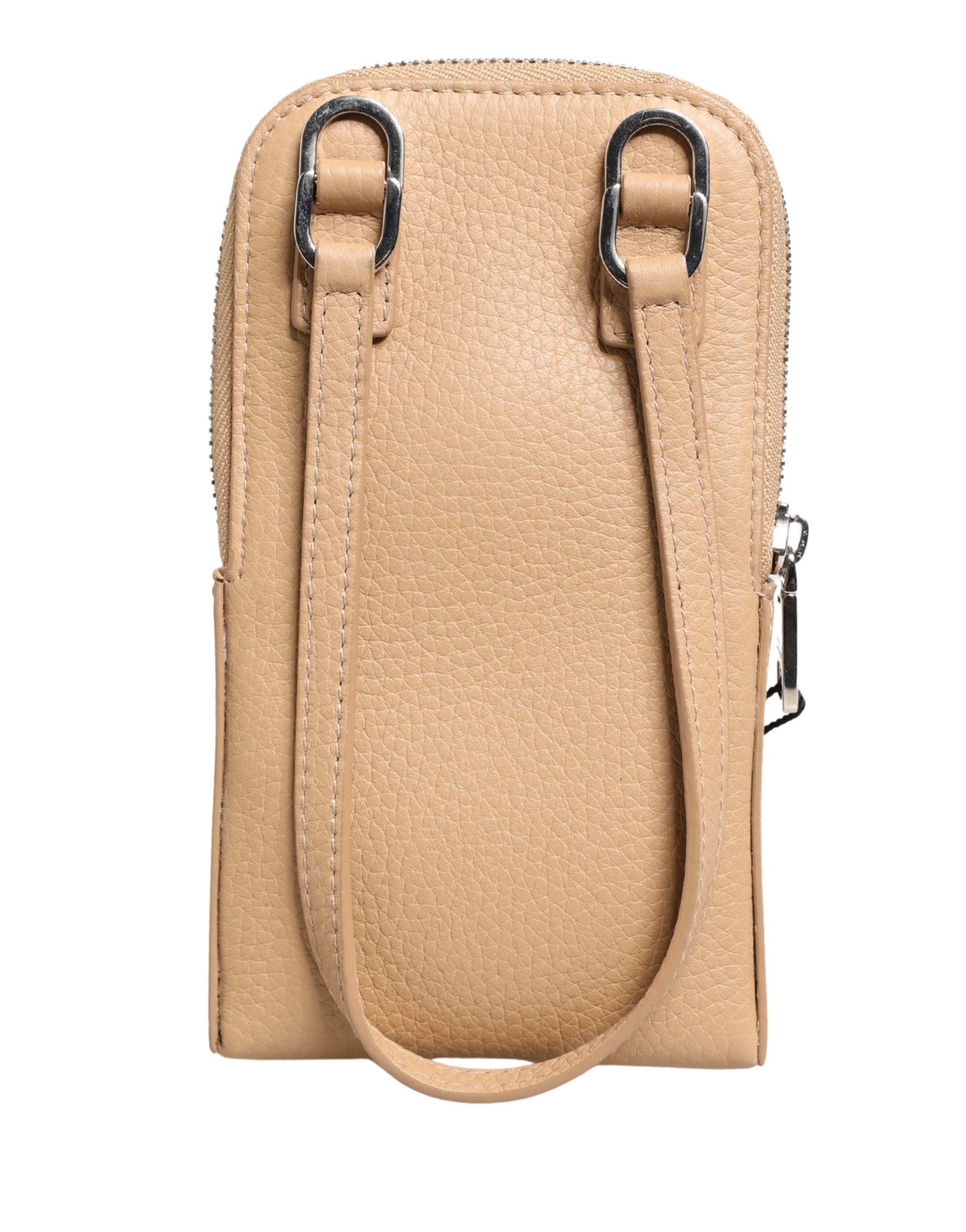 Beige Calf Leather Crossbody Sling Phone Borse Bag