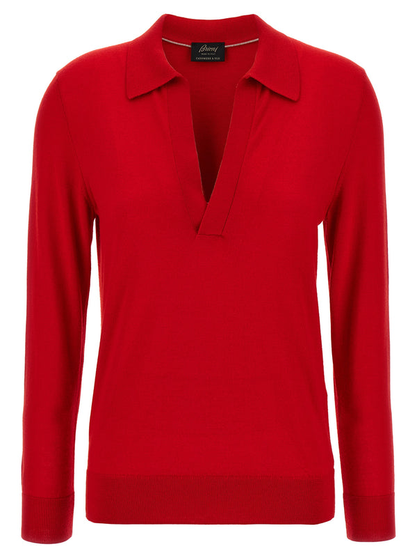 Brioni 70% cashmere polo shirt in red