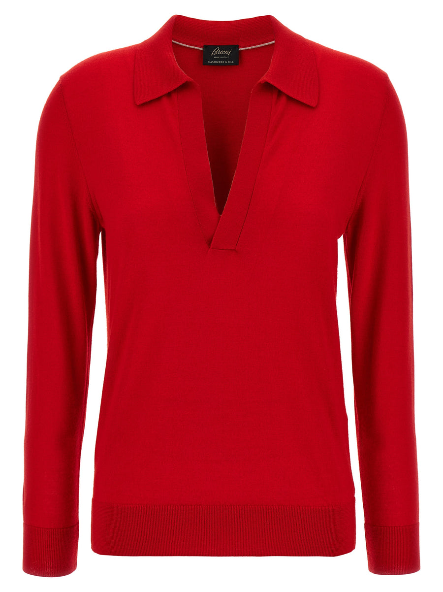 Brioni 70% cashmere polo shirt in red