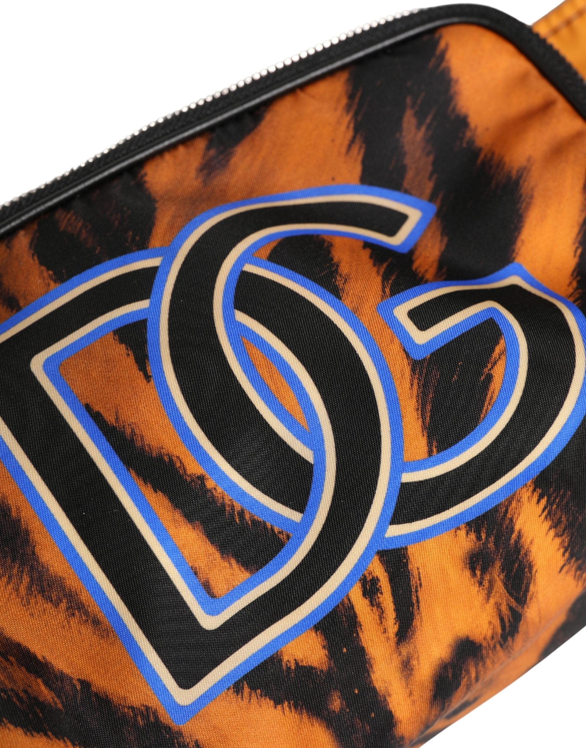 Brown Tiger Print Nylon Fanny Waist Pack Borse Men Bag Calf Leather
