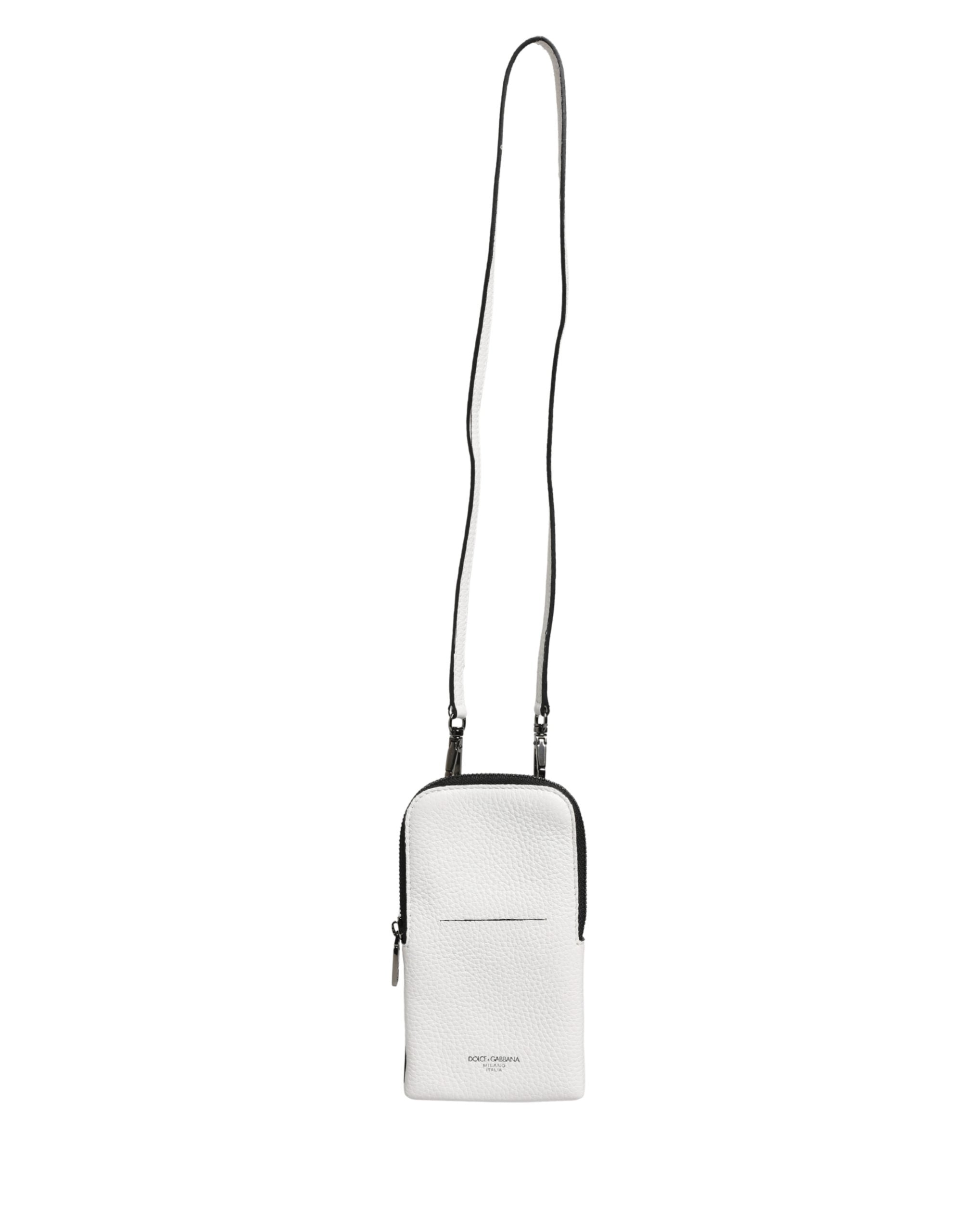 White Calf Leather Crossbody Sling Phone Borse Bag