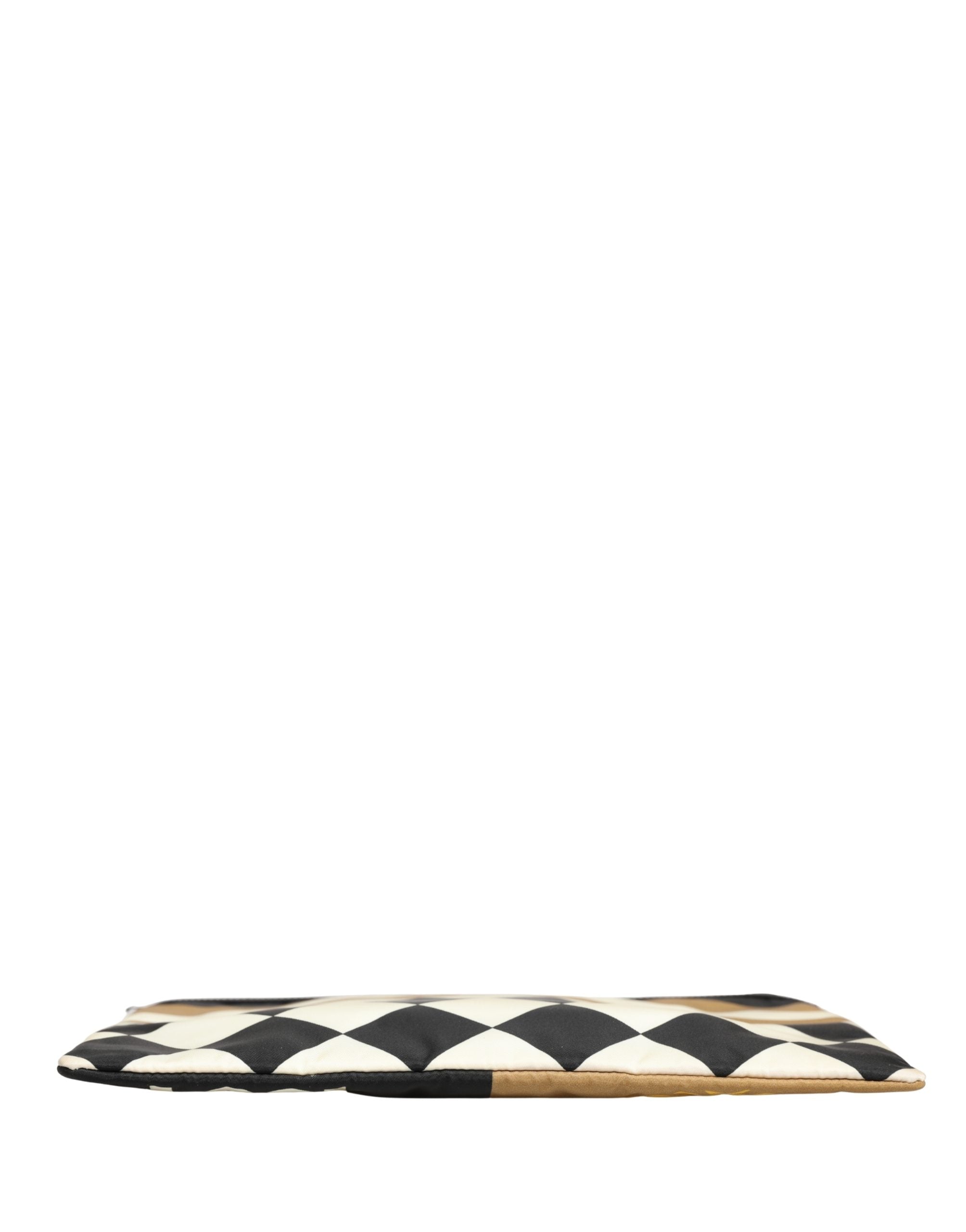 Multicolor Checkered Logo Print Nylon Clutch Borse Bag Acrylic