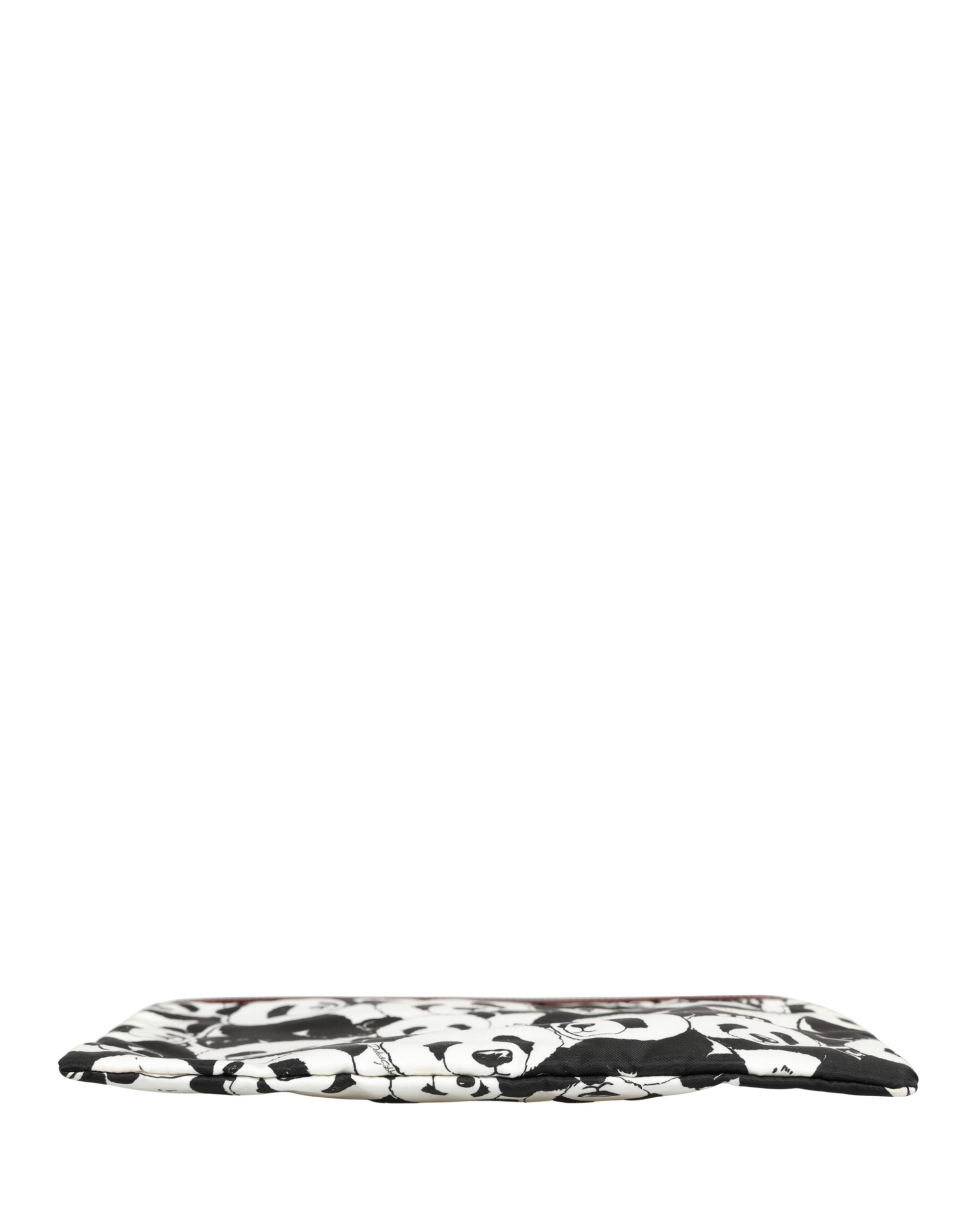 Black White Panda Print Nylon Clutch Men Pouch Borse Bag And Calf Leather