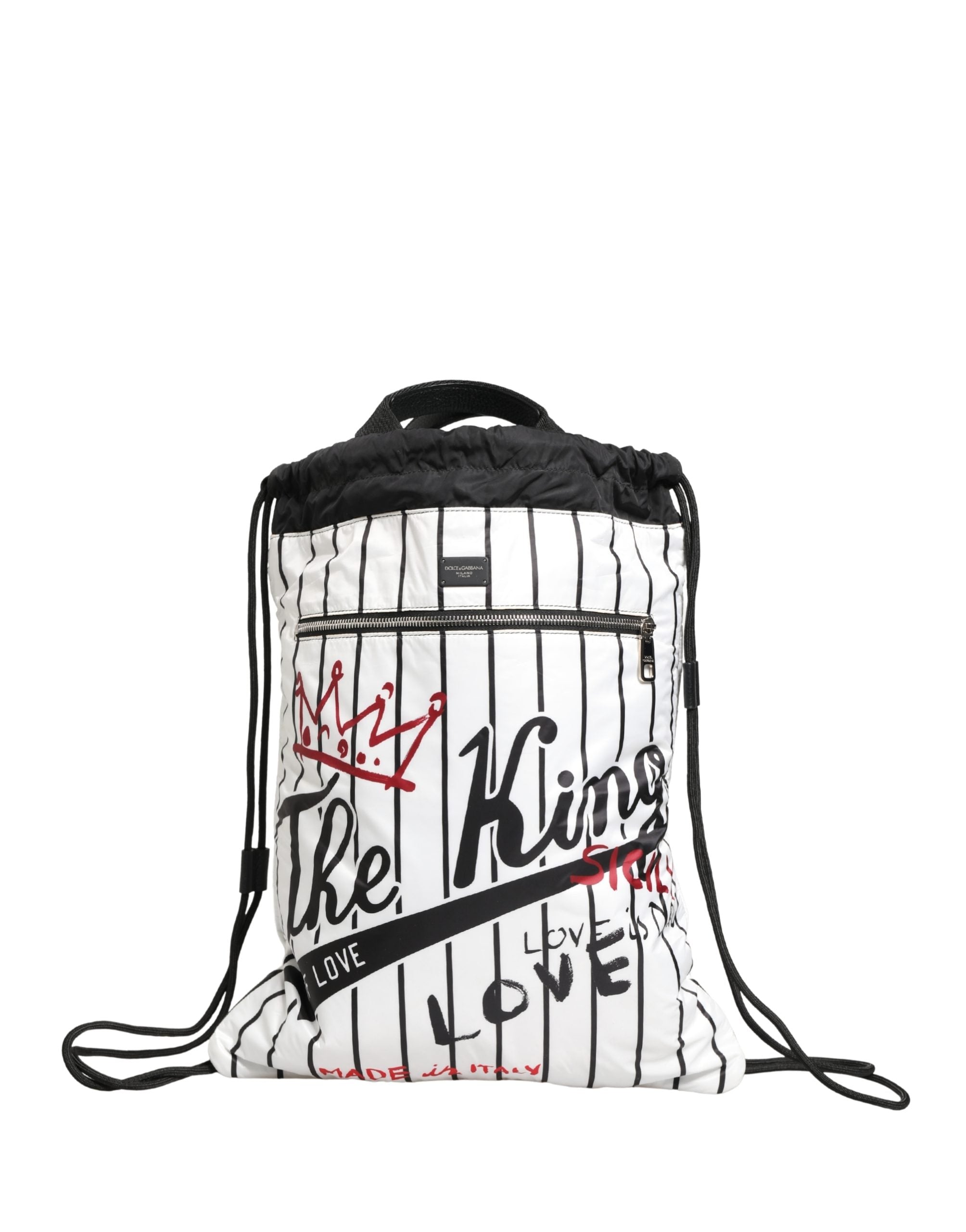Black White Striped Polyester Drawstring Backpack Men Bag And Nylon Pp Calf