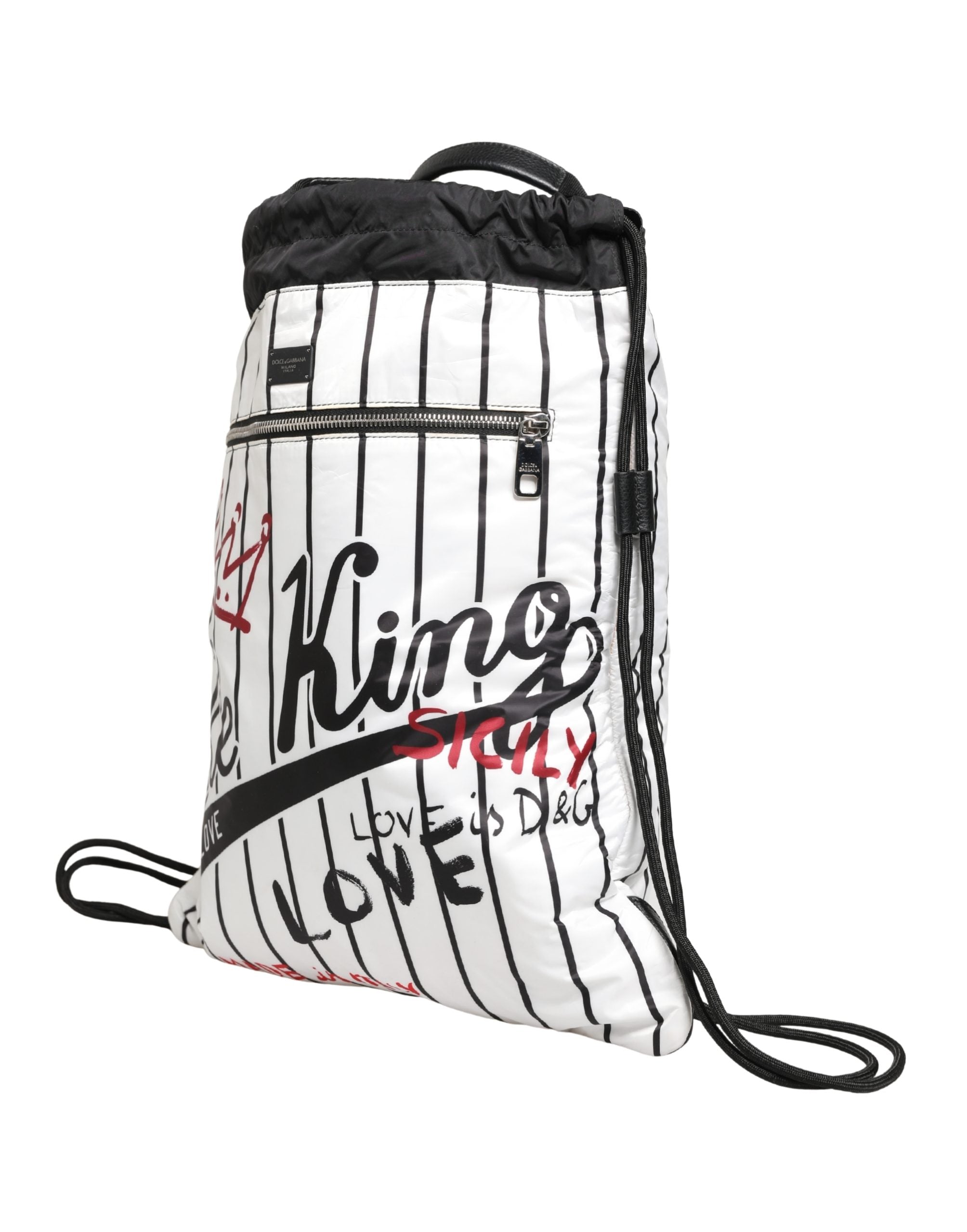 Black White Striped Polyester Drawstring Backpack Men Bag And Nylon Pp Calf