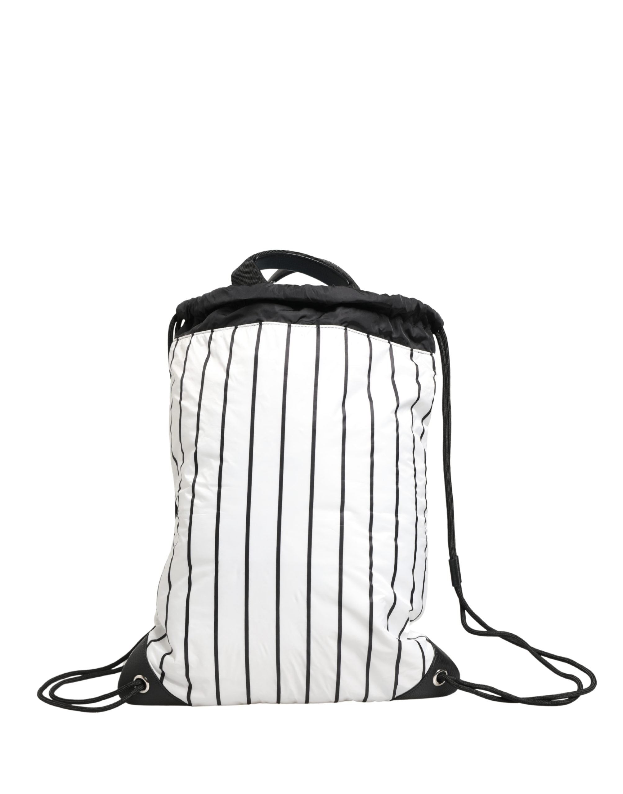 Black White Striped Polyester Drawstring Backpack Men Bag And Nylon Pp Calf