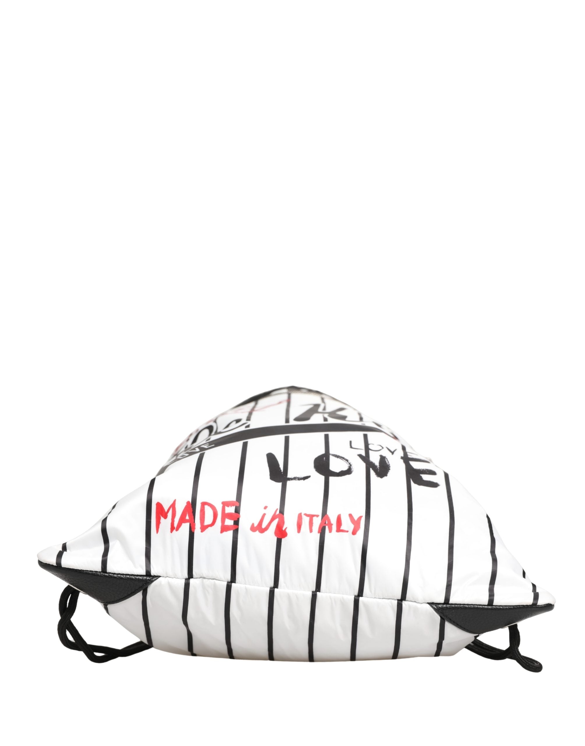 Black White Striped Polyester Drawstring Backpack Men Bag And Nylon Pp Calf