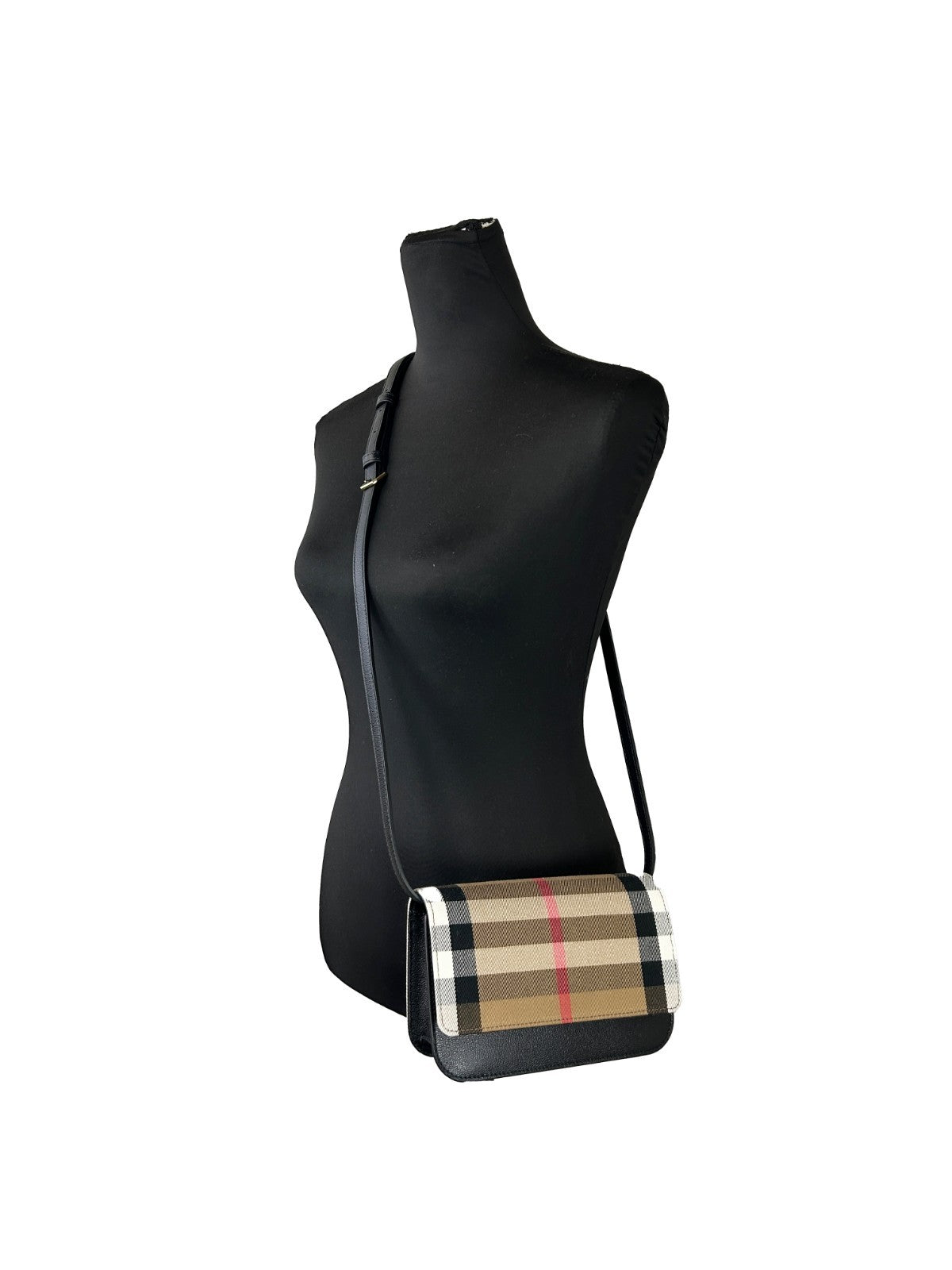 Burberry Small Leather Madison Crossbody Check Bag Gold Canvas