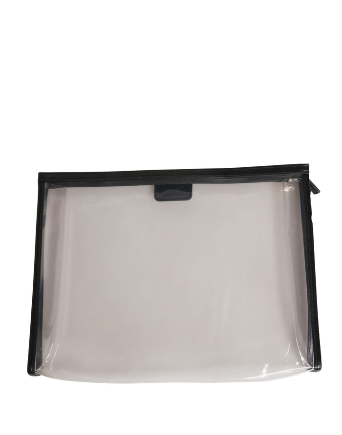 Transparent Pvc Clutch Pouch Purse Branded Logo Plaque Bag Calf Leather