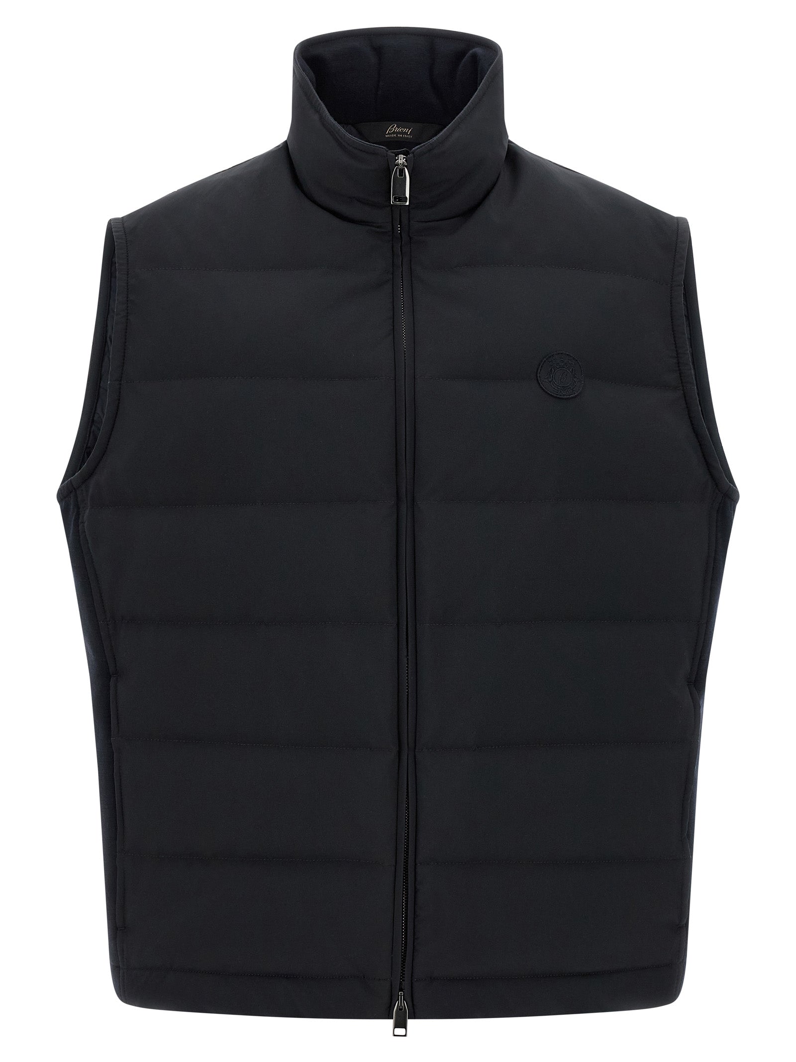 Brioni 100% polyester (shell); wool and cashmere blend (side inserts); goose down (fill) vest in black