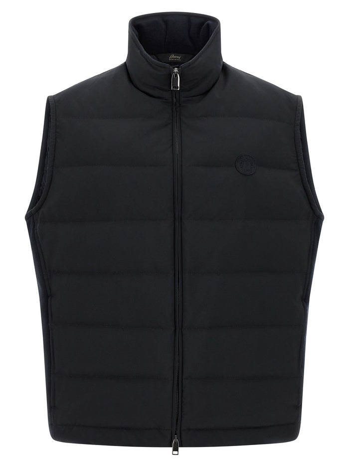 Brioni 100% polyester (shell); wool and cashmere blend (side inserts); goose down (fill) vest in black