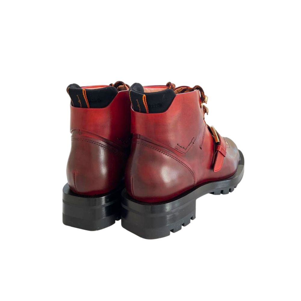 Santoni 100% leather boot in red — view 4