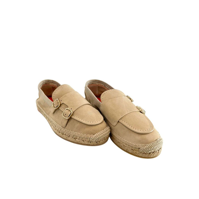 Santoni 100% Leather espadrille flat in beige — view 2