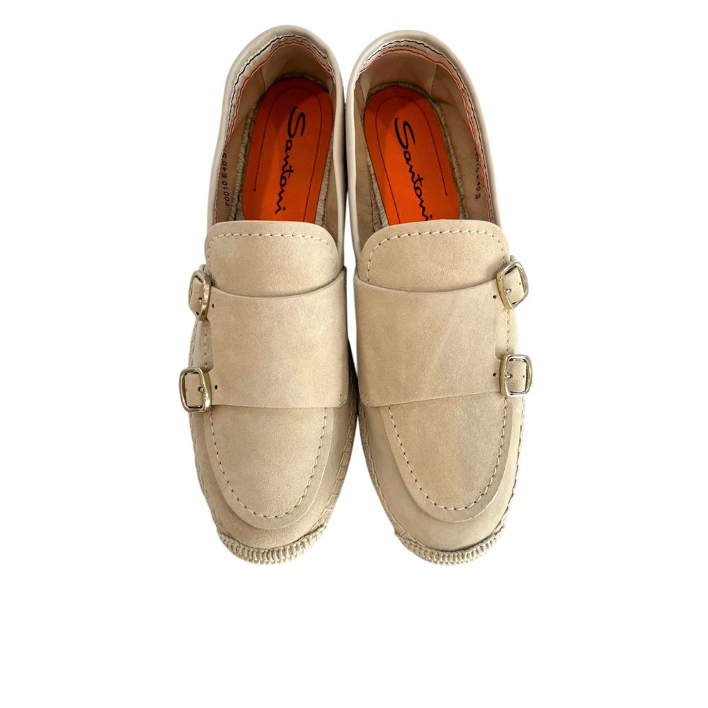 Santoni 100% Leather espadrille flat in beige — view 3
