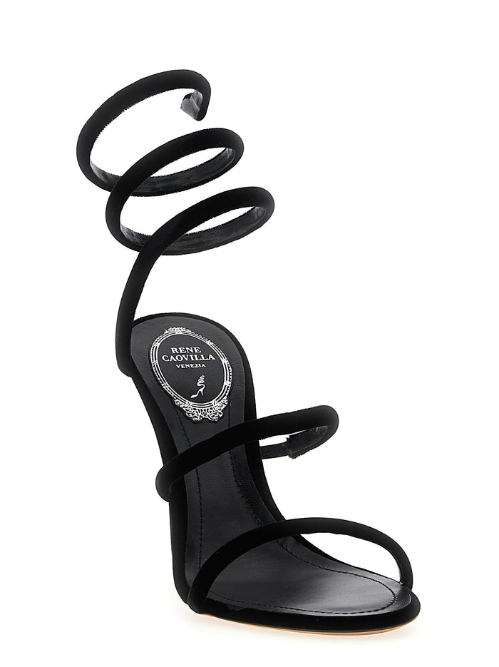 Rene Caovilla 100% velvet sandal in black — view 2