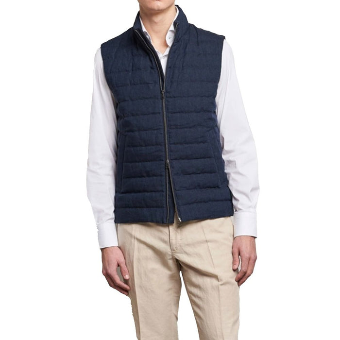 Herno 100% Linen; Padding: 90/10 goose down and feathers vest in navy — view 2