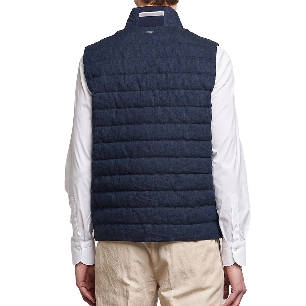 Herno 100% Linen; Padding: 90/10 goose down and feathers vest in navy — view 3