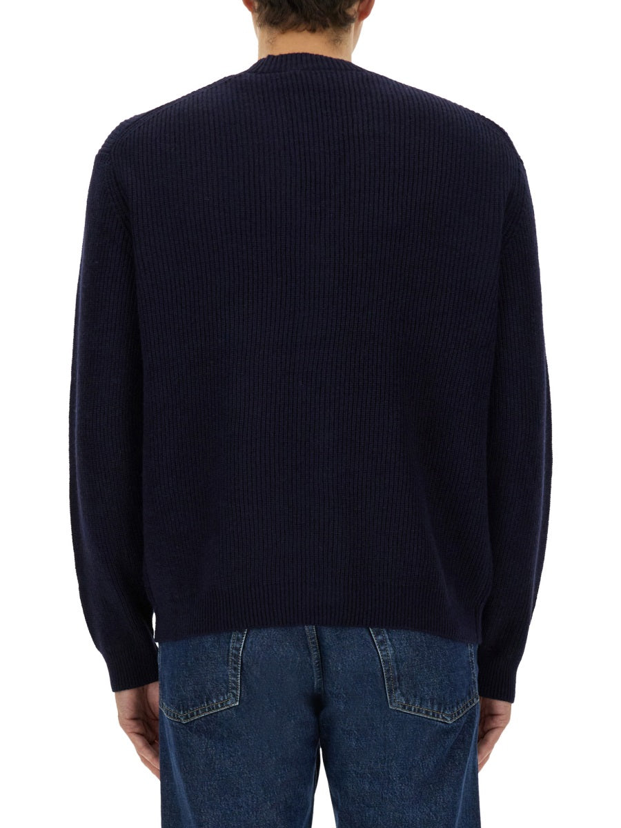 Ribbed Cardigan Blue Merino Wool Jumpers
