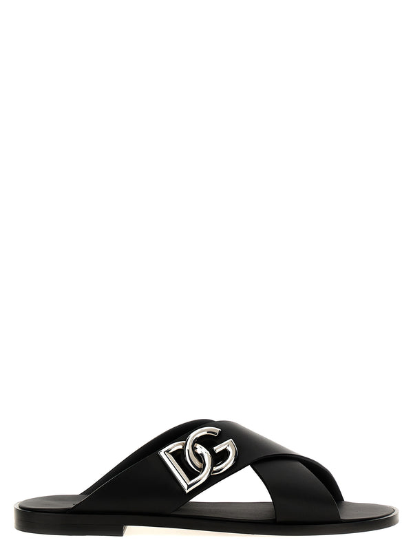 Dolce & Gabbana 100% calfskin leather slides in black