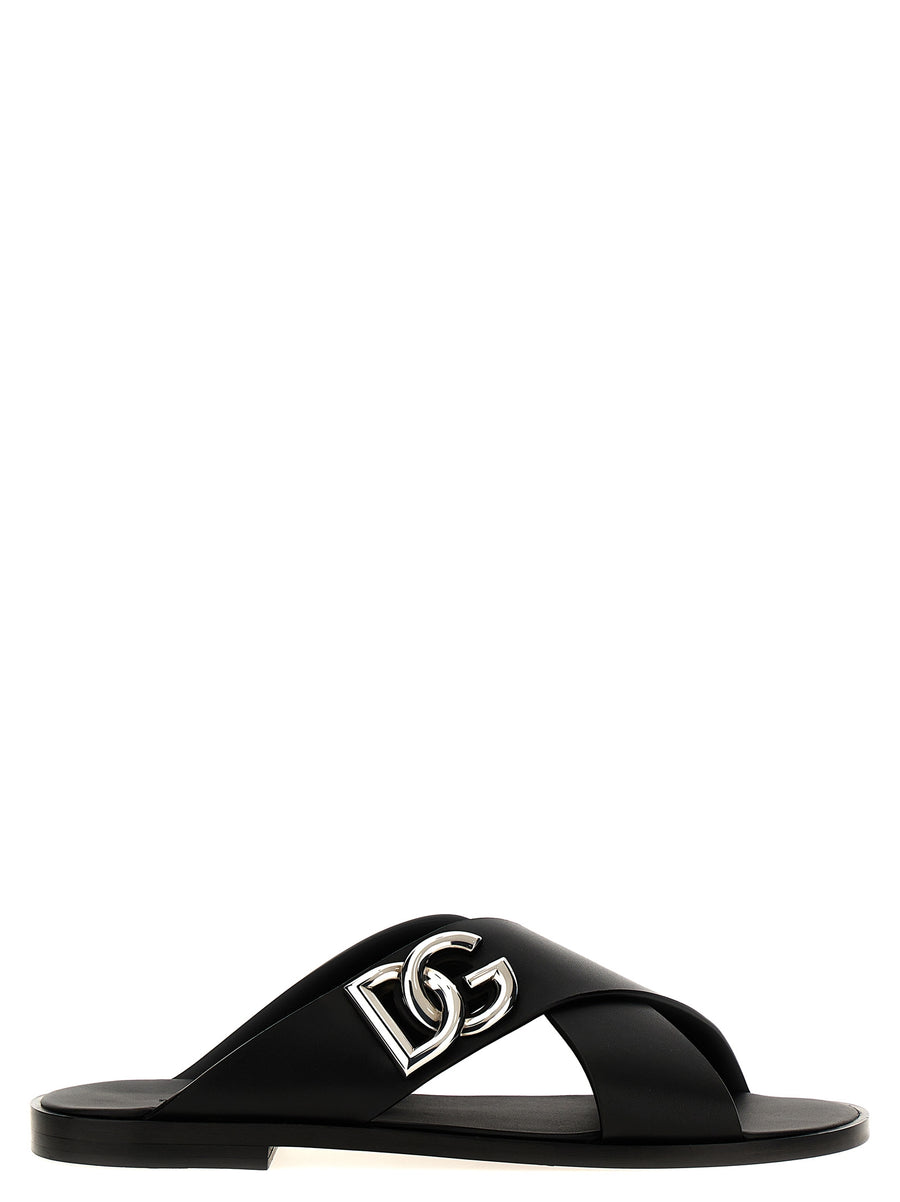 Dolce & Gabbana 100% calfskin leather slides in black