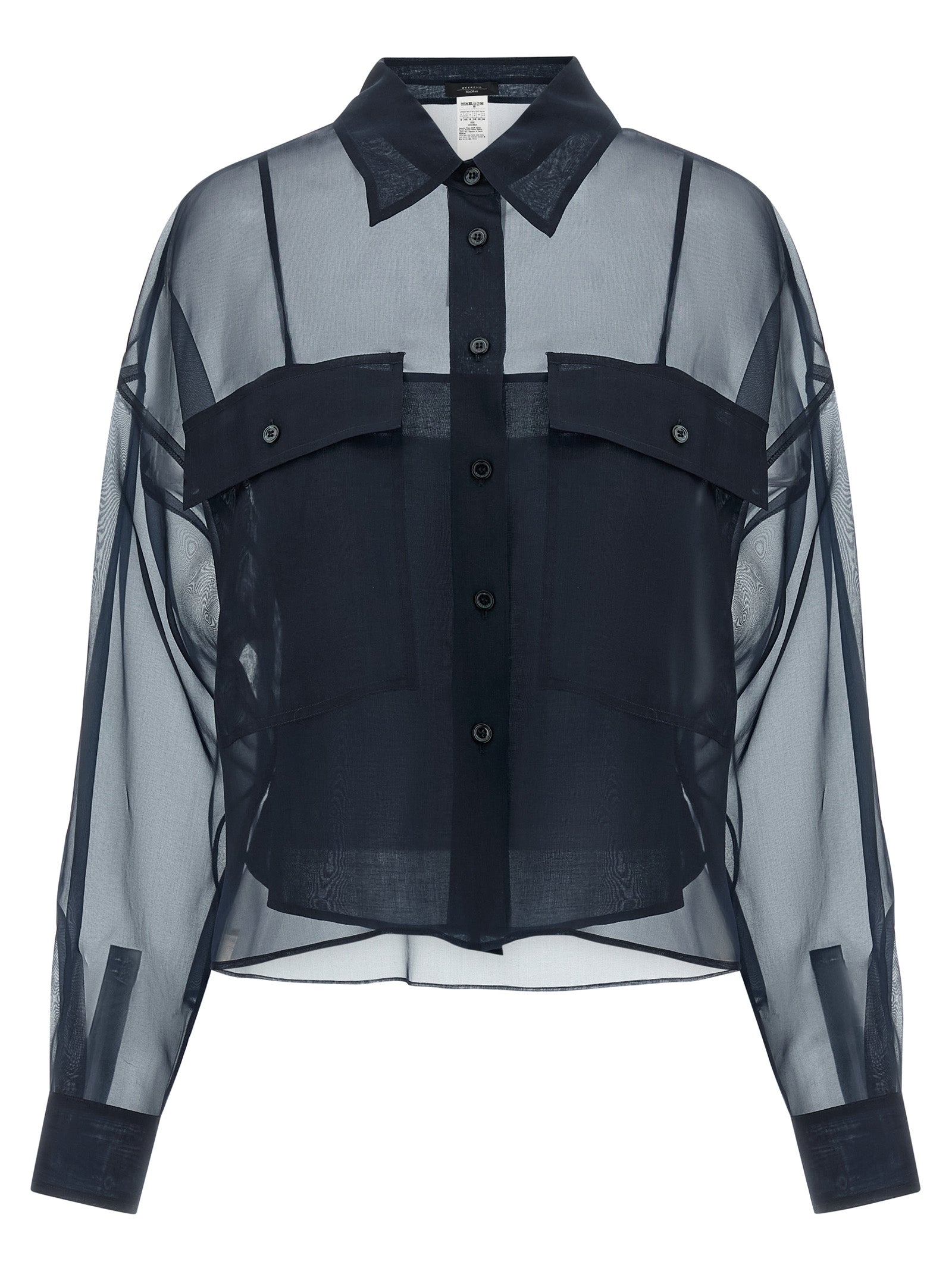 Max Mara 100% Cotton (removable layer); 100% Silk Organza (outer layer) blouse in blue