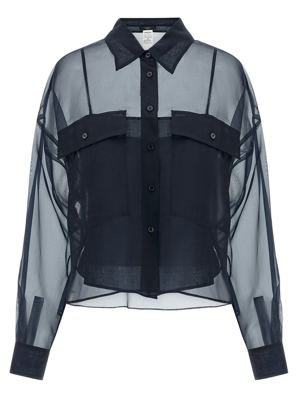 Max Mara 100% Cotton (removable layer); 100% Silk Organza (outer layer) blouse in blue