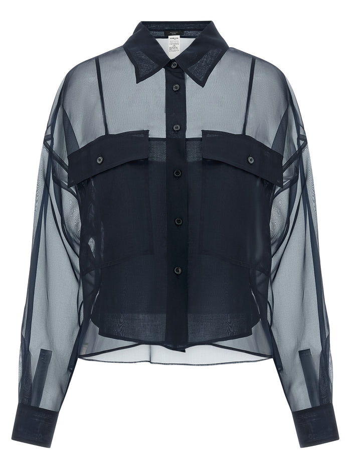 Max Mara 100% Cotton (removable layer); 100% Silk Organza (outer layer) blouse in blue