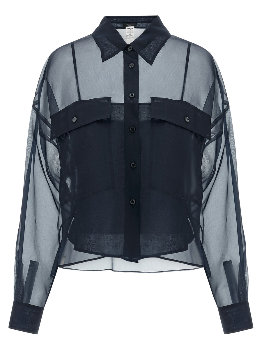 Max Mara 100% Cotton (removable layer); 100% Silk Organza (outer layer) blouse in blue