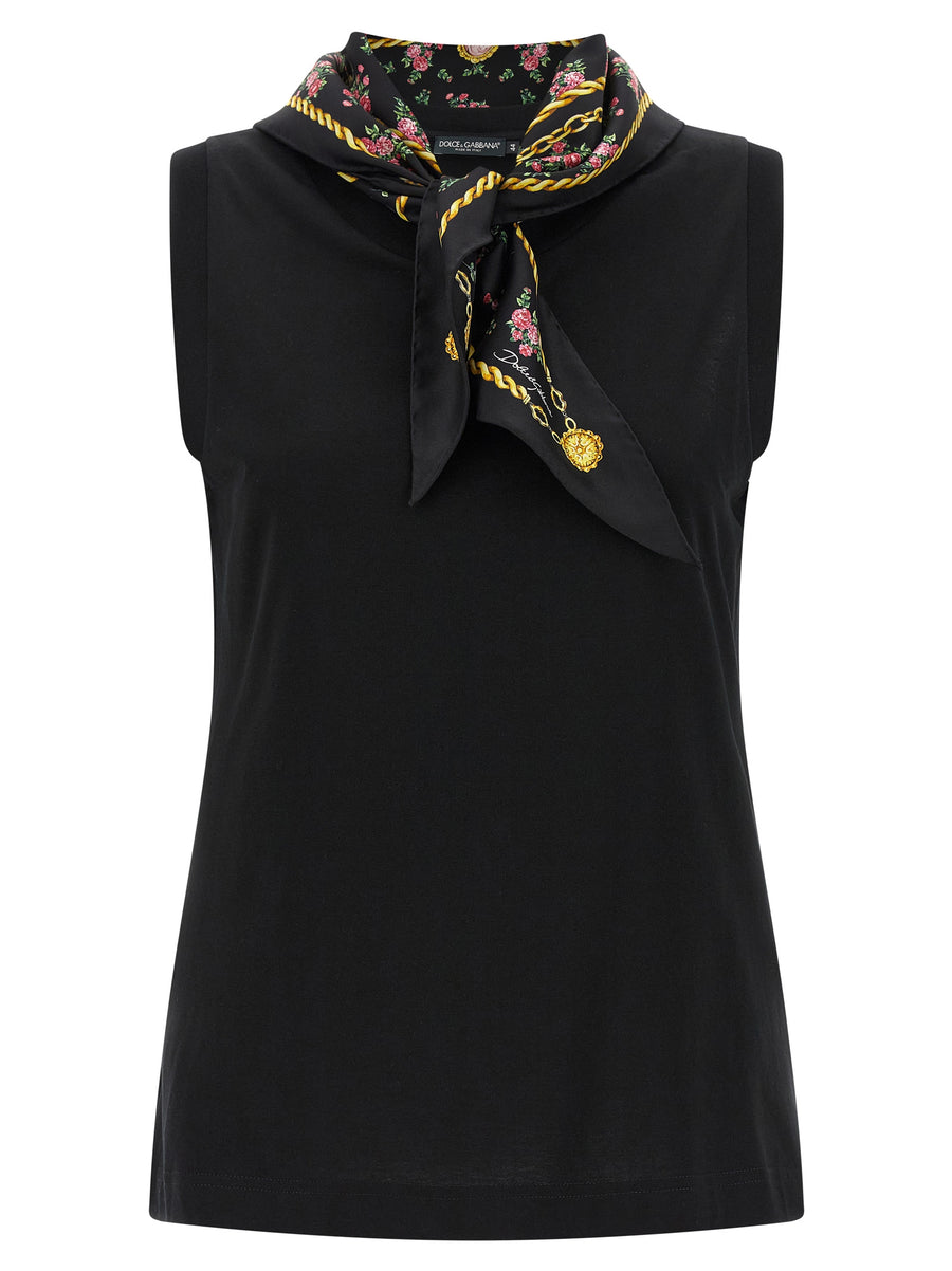 Dolce & Gabbana 100% Cotton (body); Silk scarf tank top in black