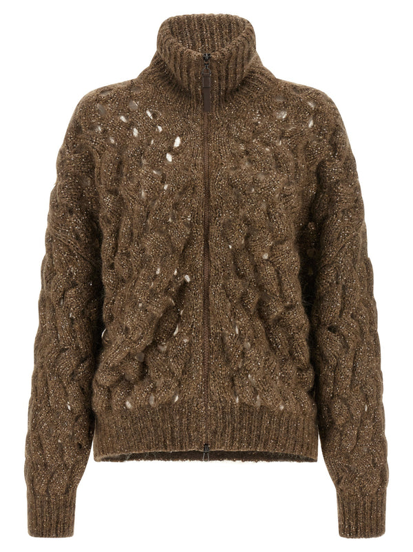 Brunello Cucinelli 54% mohair wool cardigan in brown