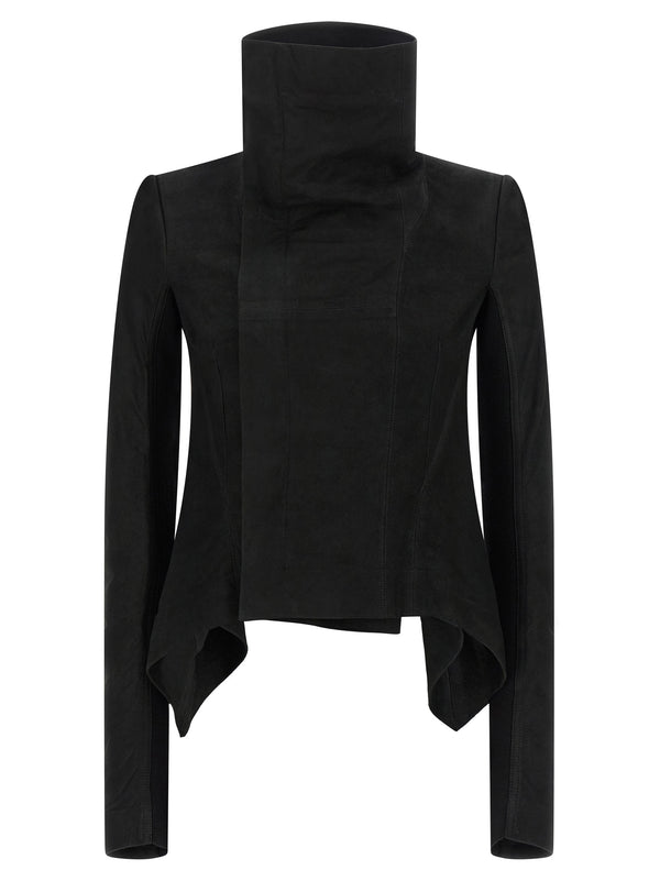 Rick Owens Lamb leather with ribbed knit inserts jacket in black