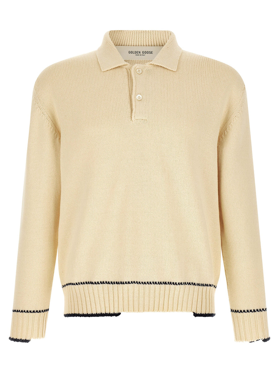 Golden Goose Knitted cotton polo shirt in white