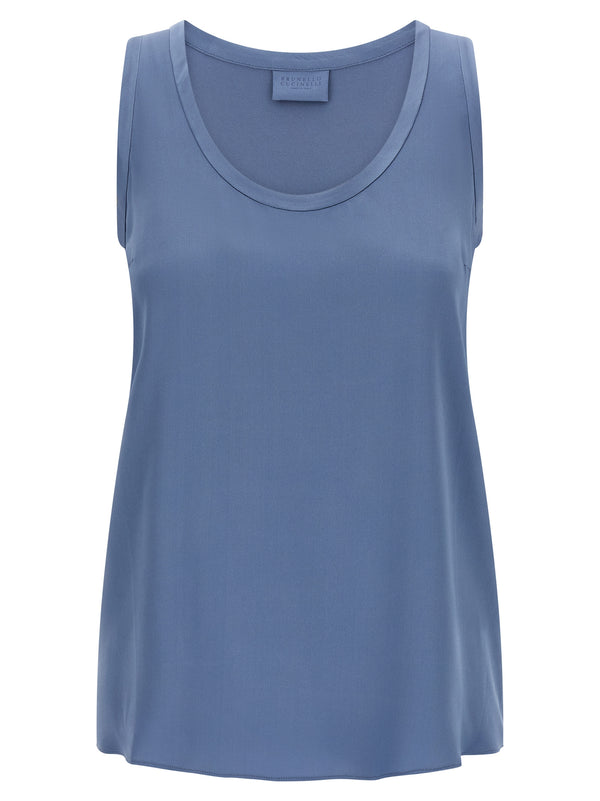Brunello Cucinelli 96% silk tank top in blue