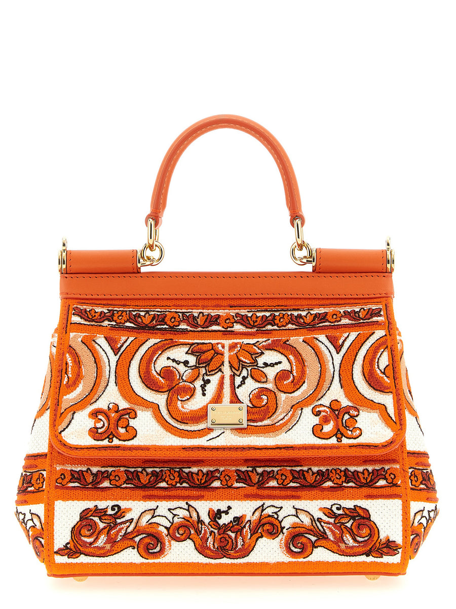Dolce & Gabbana 80% cotton top handle bag in orange