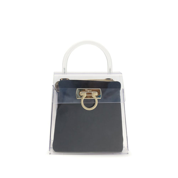 Ferragamo OUTER 100% PVC INNER 100% Calf Leather top handle bag in black