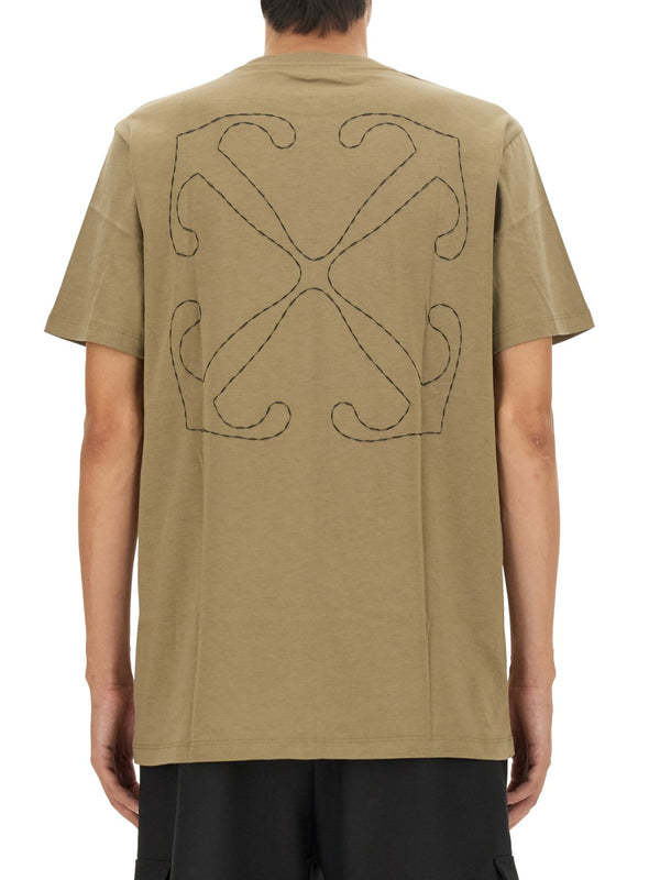 T-Shirt With Arrow Embroidery Beige Cotton T-shirts