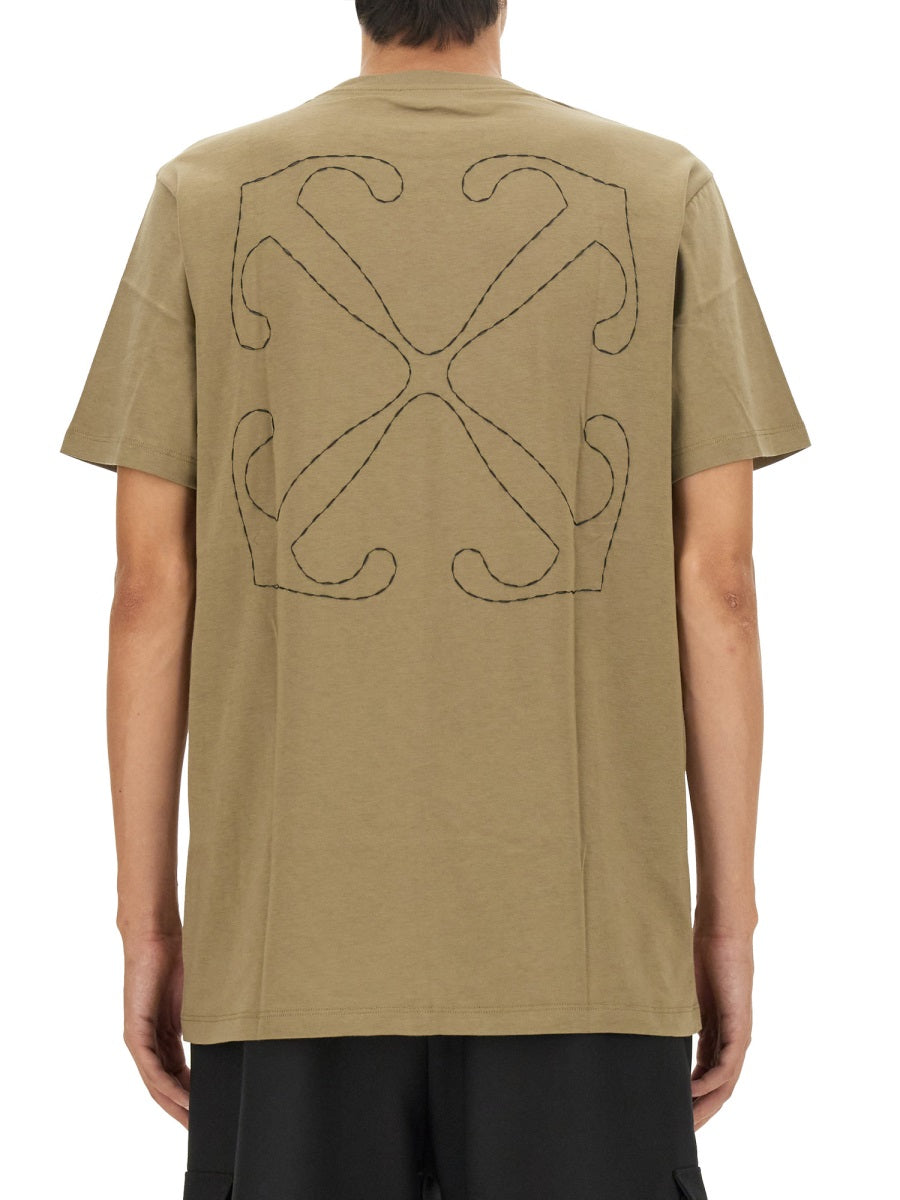 T-Shirt With Arrow Embroidery Beige Cotton T-shirts