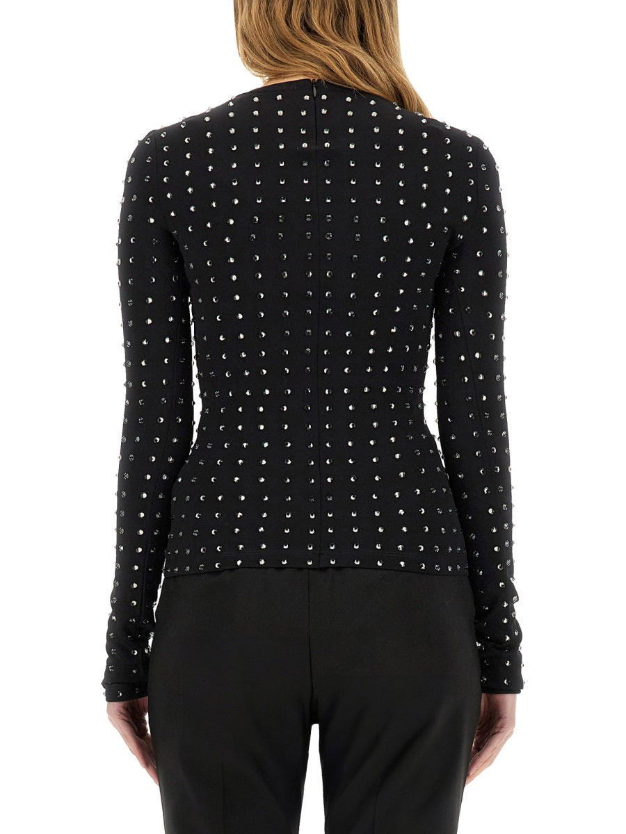 Top With Crystals Black Polyamide Tops