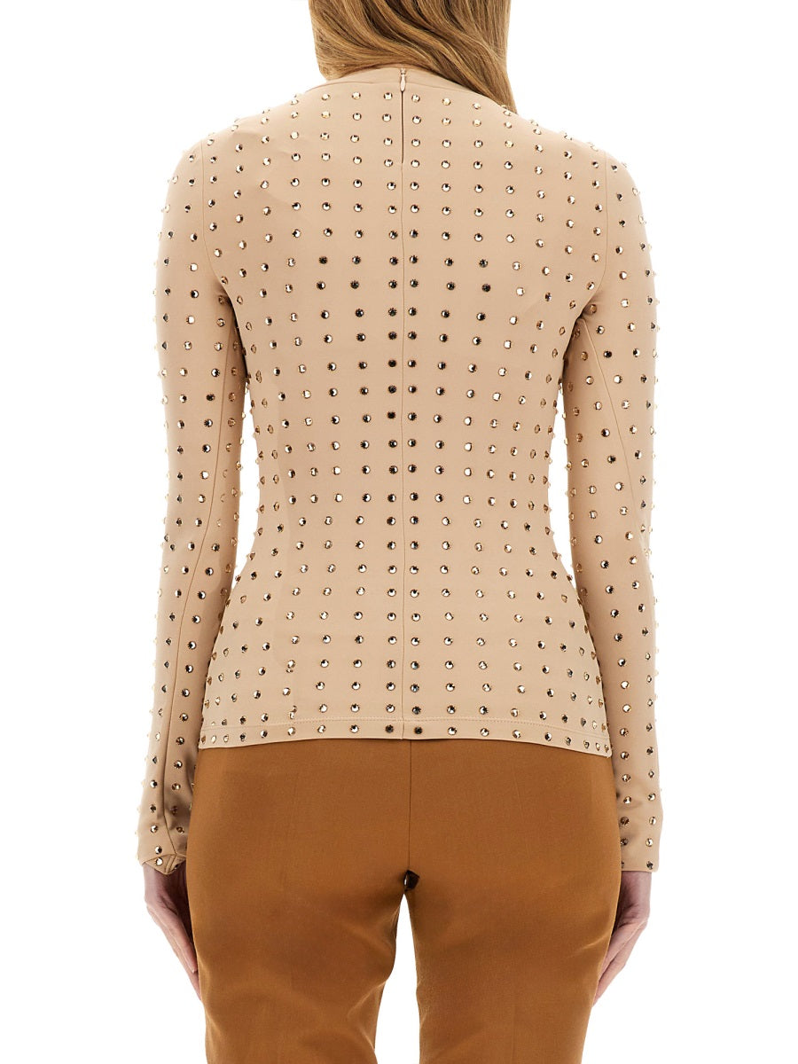 Top With Crystals Nude Polyamide Tops