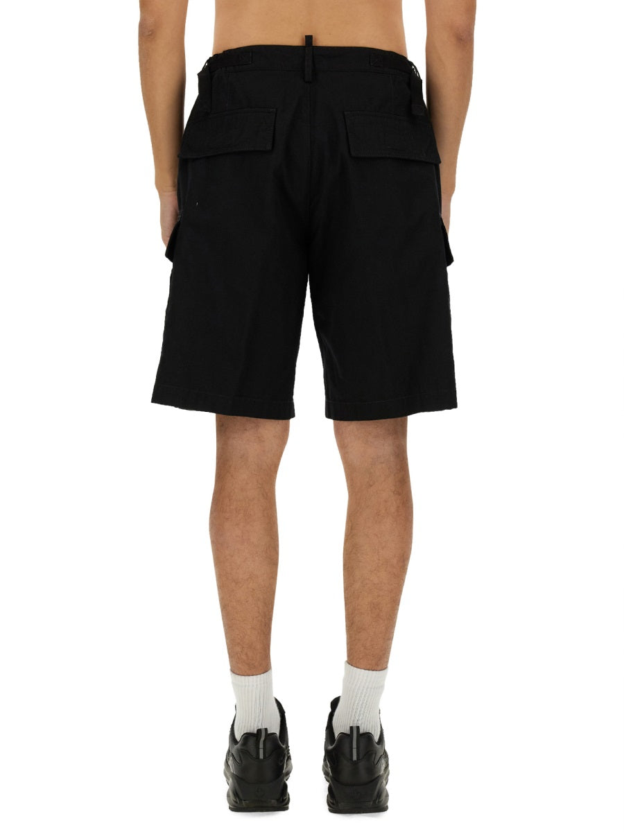 Bermuda Cargo Shorts Black Cotton