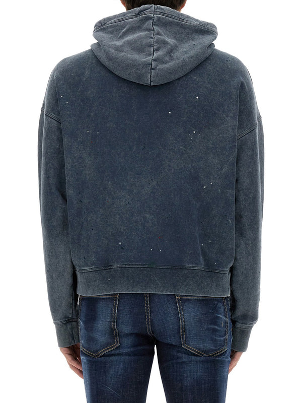 Sweatshirt With Logo Print Blue Cotton Sweatshirts
